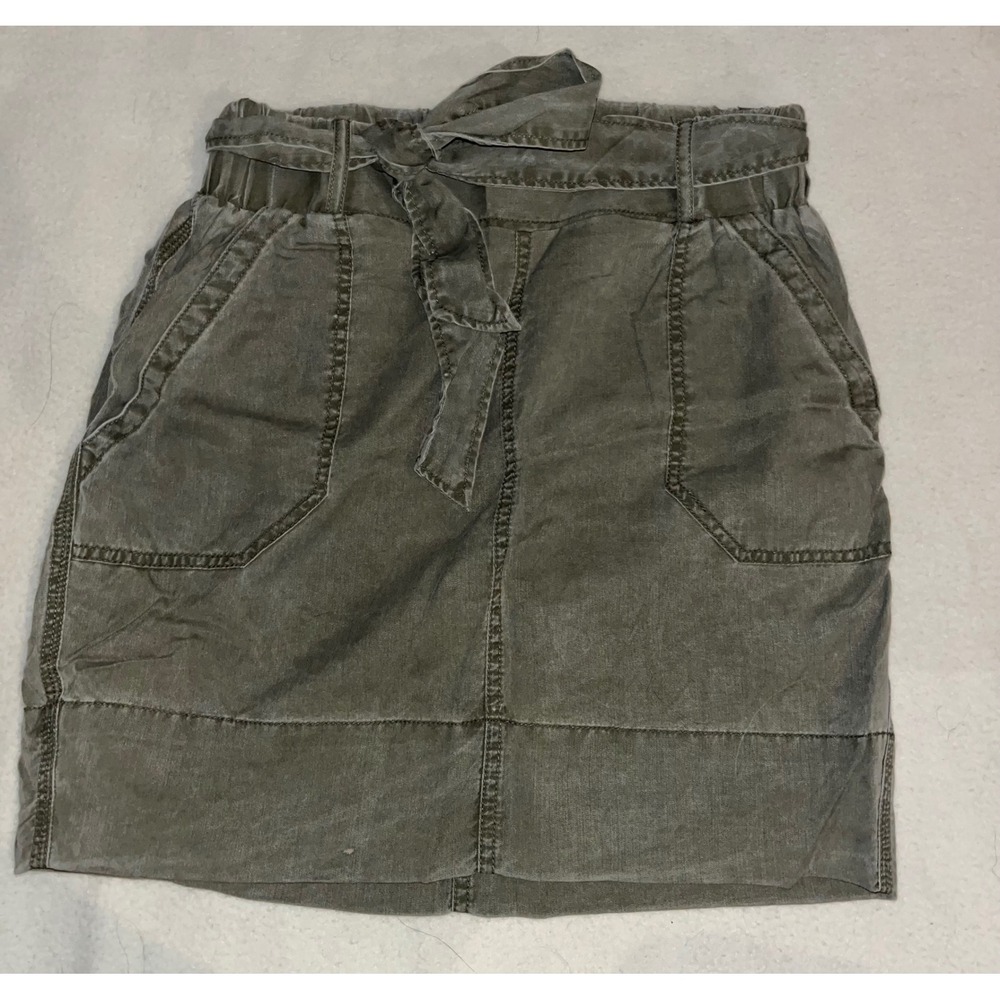 Express Olive Green Paperbag Waist Mini Skirt with Tie Belt XS Utility Cargo